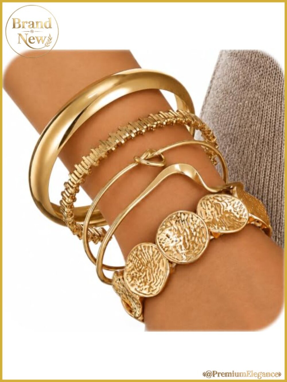 Gold Bangle Bracelets for Women, Dainty Knot 14K Gold Plated Multi Layer Cuffs